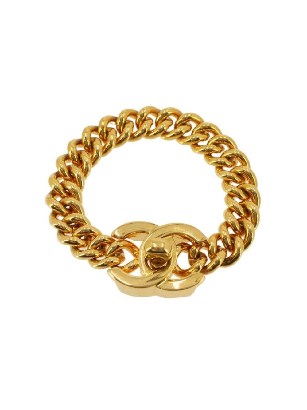 Chanel CC Logo Turnlock Chain Bracelet Gold 95A Vintage